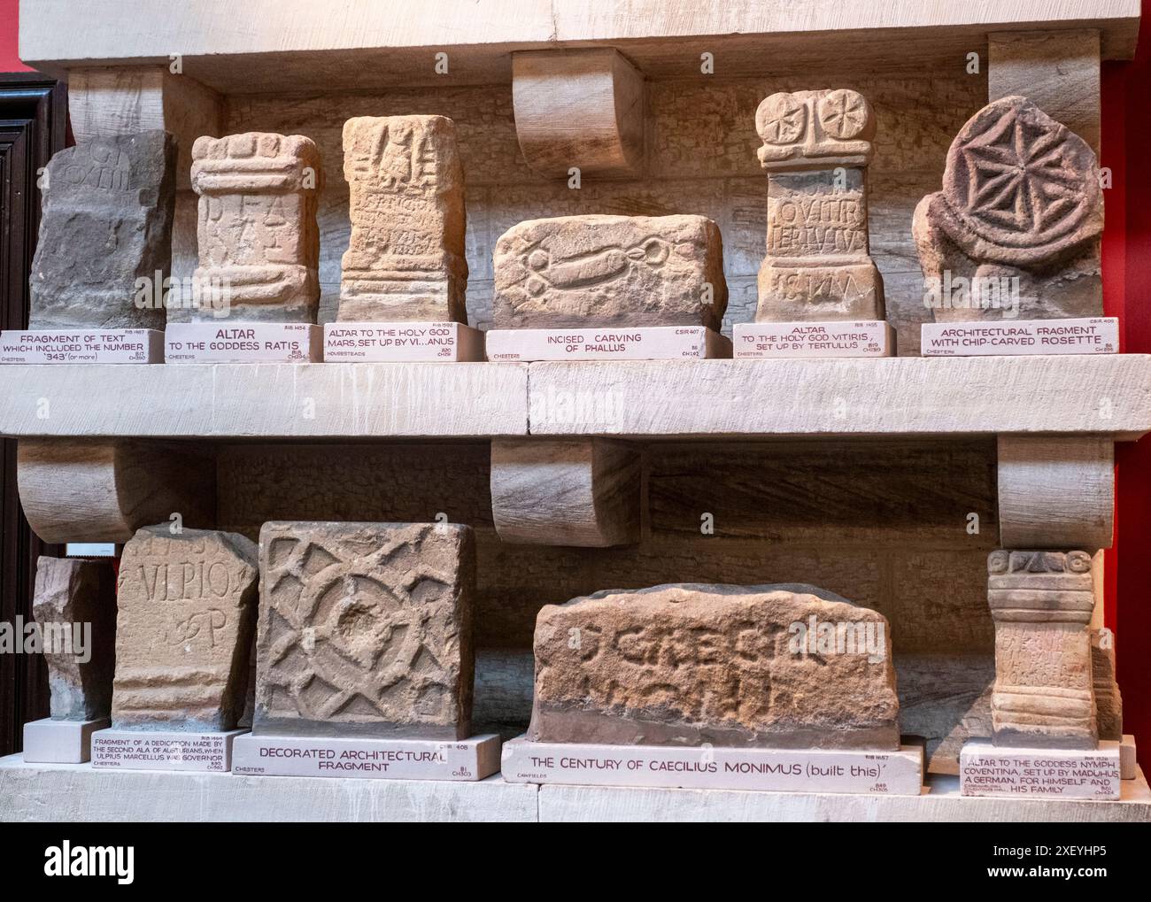 Artefacts à l'intérieur du musée au fort romain de Chesters (Cilurnum). Chollerford, Hexham, Northumberland, Angleterre. Banque D'Images