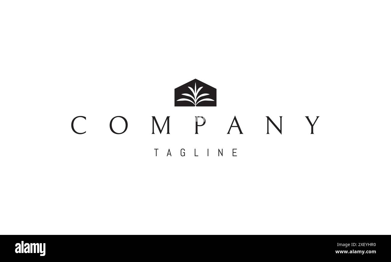 Un logo vectoriel avec une image abstraite d'une maison avec une plante au milieu. Illustration de Vecteur