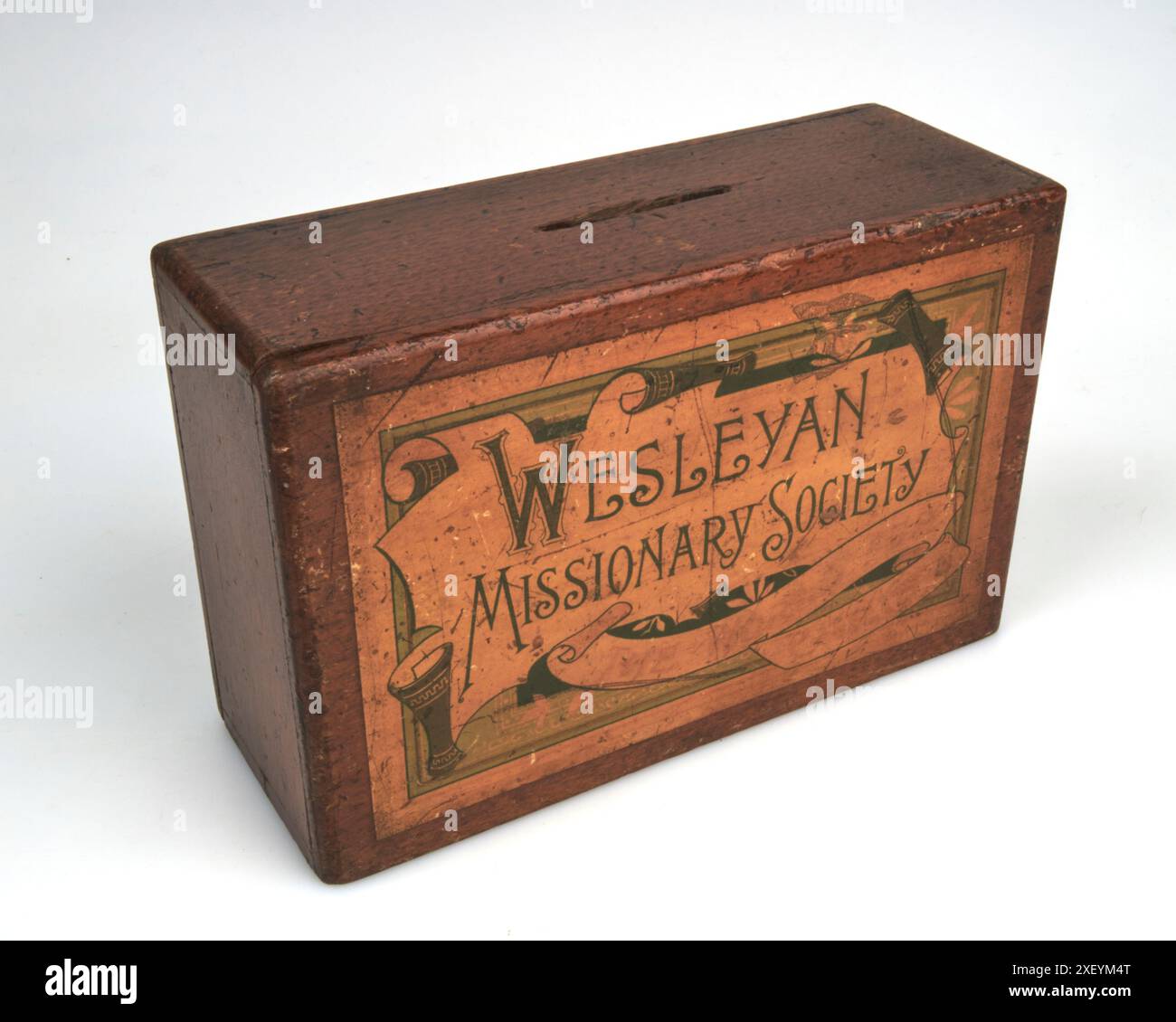 Antique Wesleyan Missionary Society Collection Box, Money Box 1900. Banque D'Images