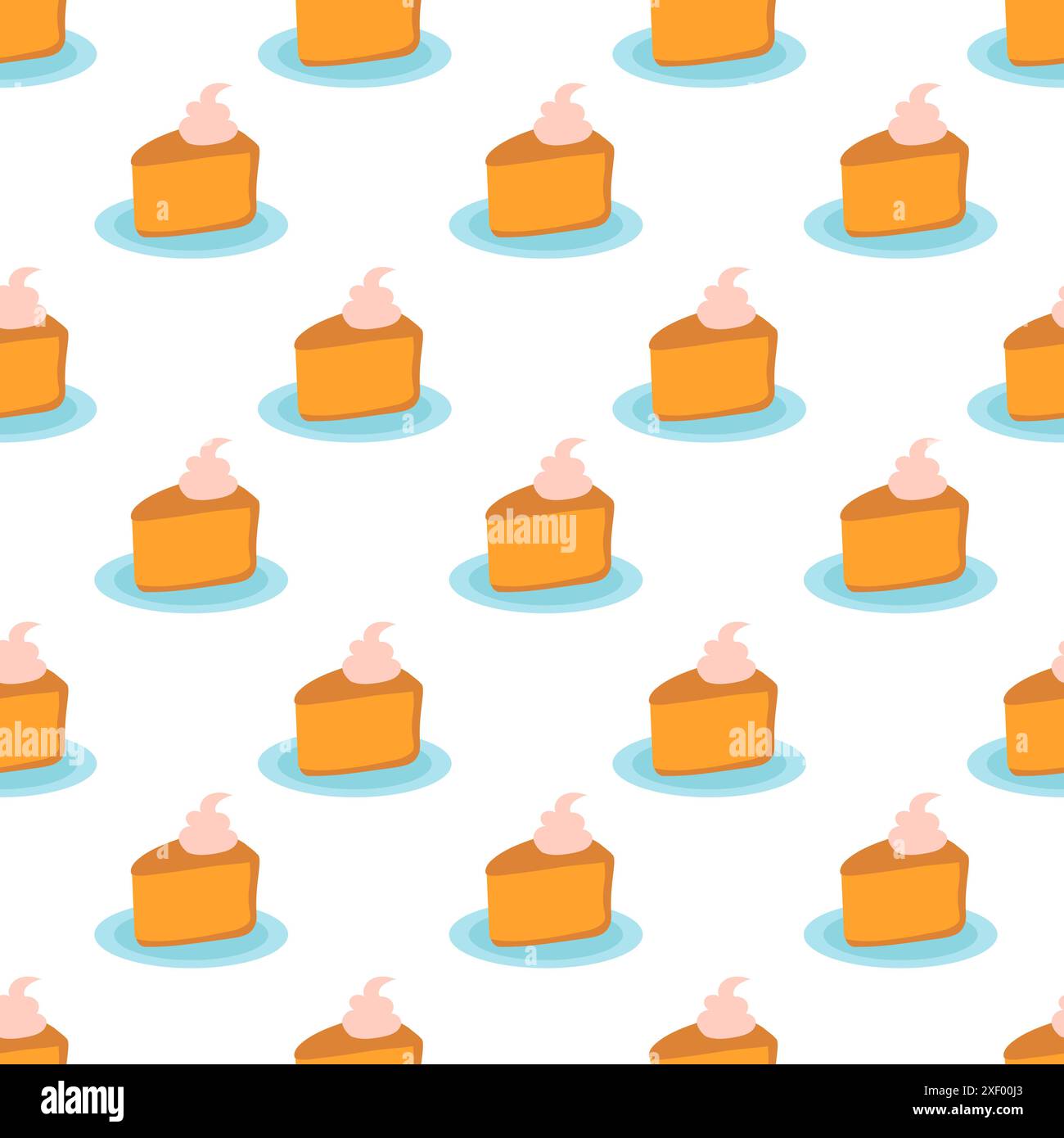 Motif sans couture de nourriture d'automne. Tranche de tarte à la citrouille avec de la crème fouettée sur l'assiette. Illustration vectorielle plate. Illustration de Vecteur