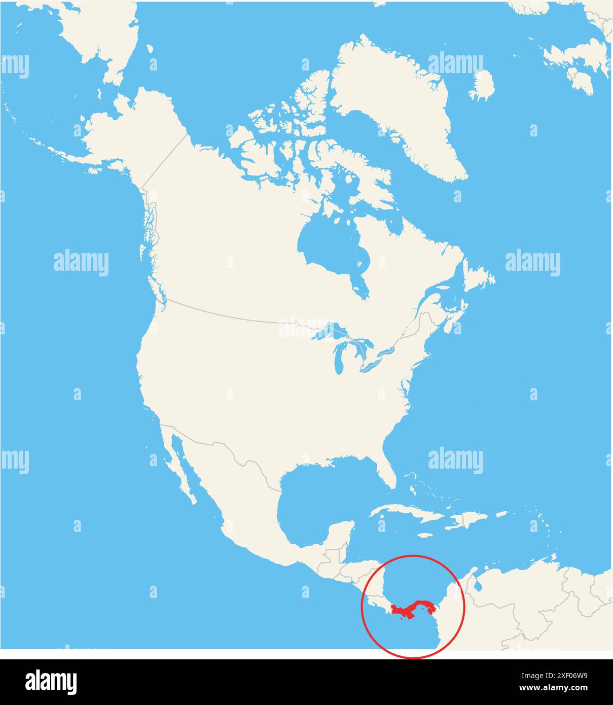 Carte de localisation montrant l'emplacement du pays Panama en Amérique du Nord. Le pays est mis en évidence par un polygone rouge. Les petits pays sont également Marke Illustration de Vecteur