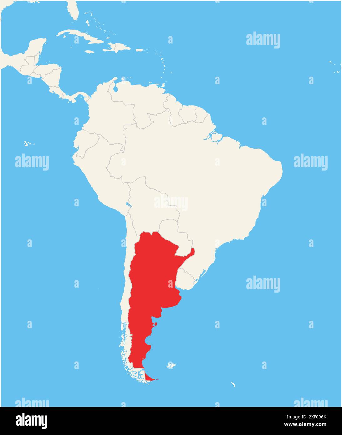 Carte de localisation montrant l'emplacement du pays Argentine en Amérique du Sud. Le pays est mis en évidence par un polygone rouge. Les petits pays sont aussi ma Illustration de Vecteur