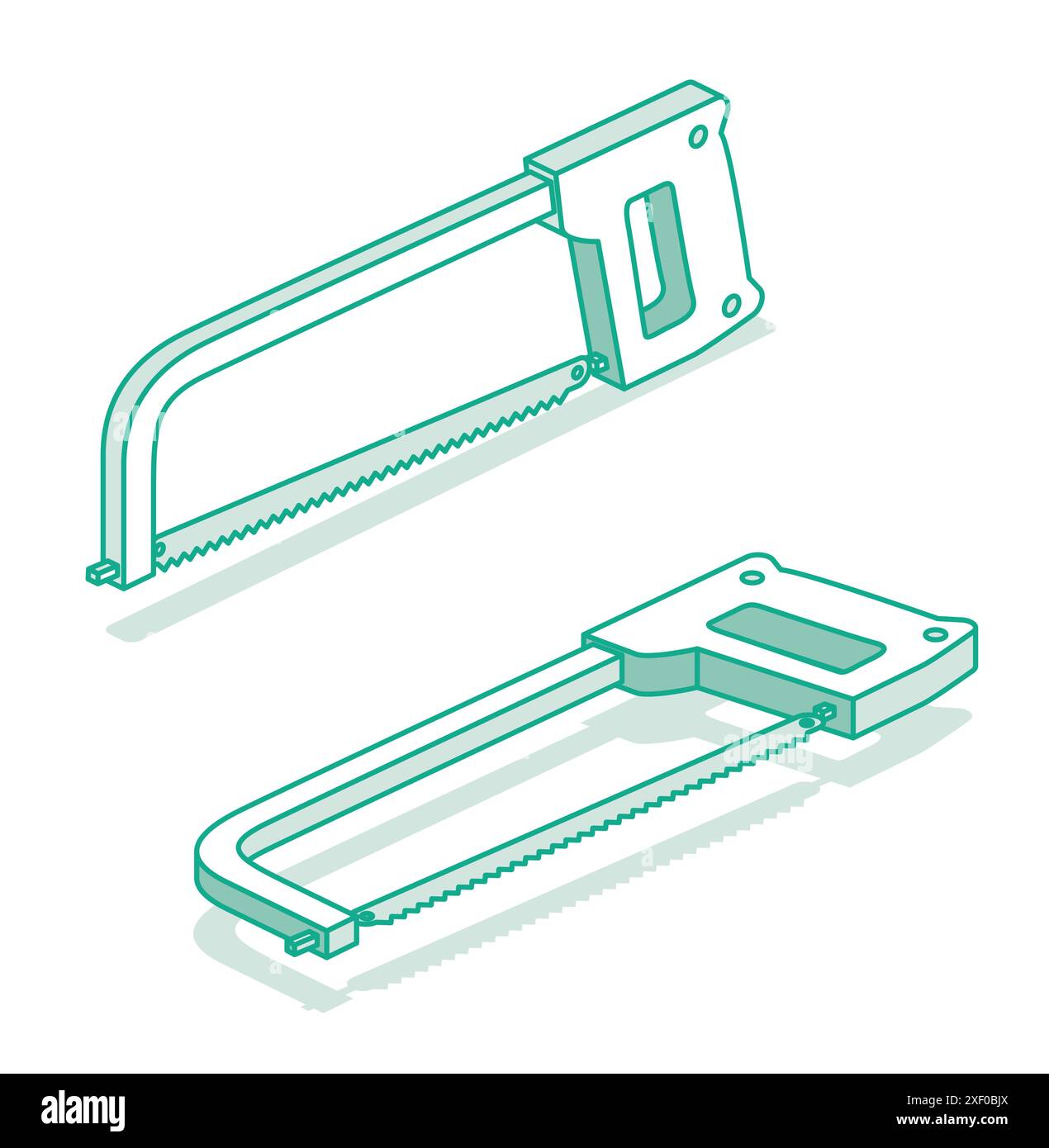 Scie à métaux. Scie isométrique. Illustration vectorielle. Objets isolés sur fond blanc. Illustration de Vecteur
