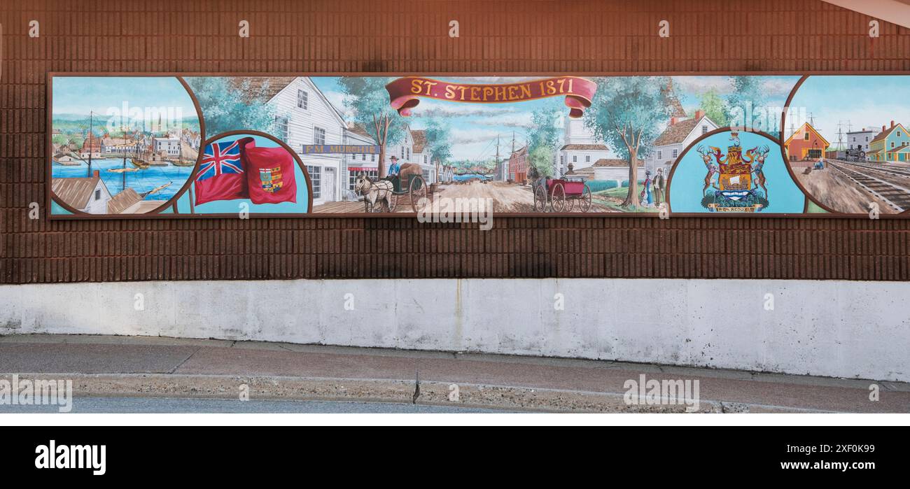 Stephen 1871 murale sur la rue King au Nouveau-Brunswick, Canada Banque D'Images