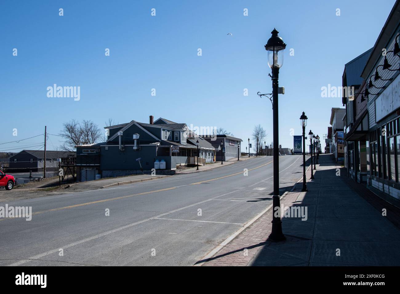 Main Street dans le centre-ville de Calais, Maine, États-Unis Banque D'Images