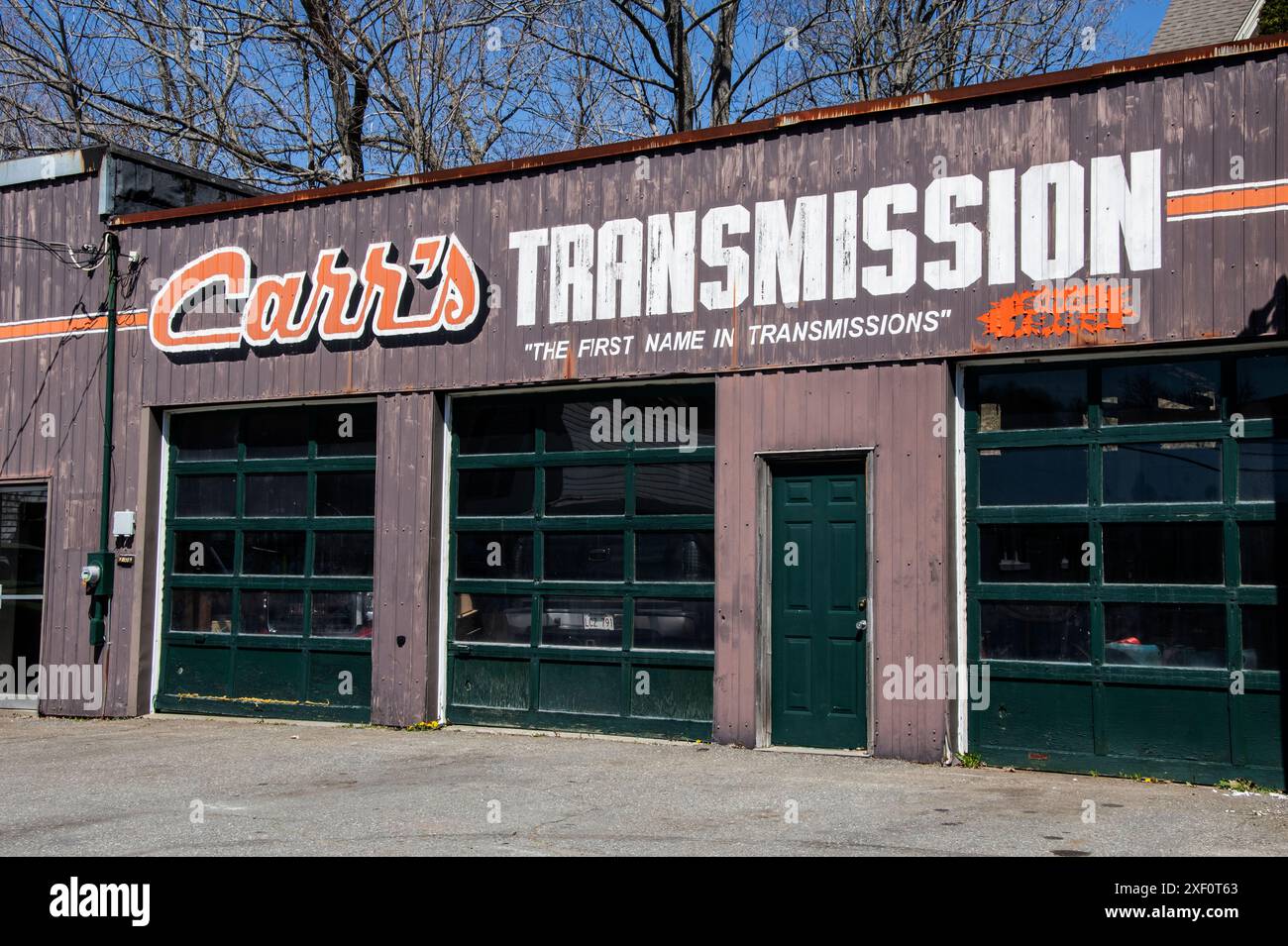 Carr's transmission pancarte sur Milltown Blvd au centre-ville de Stephen, Nouveau-Brunswick, Canada Banque D'Images