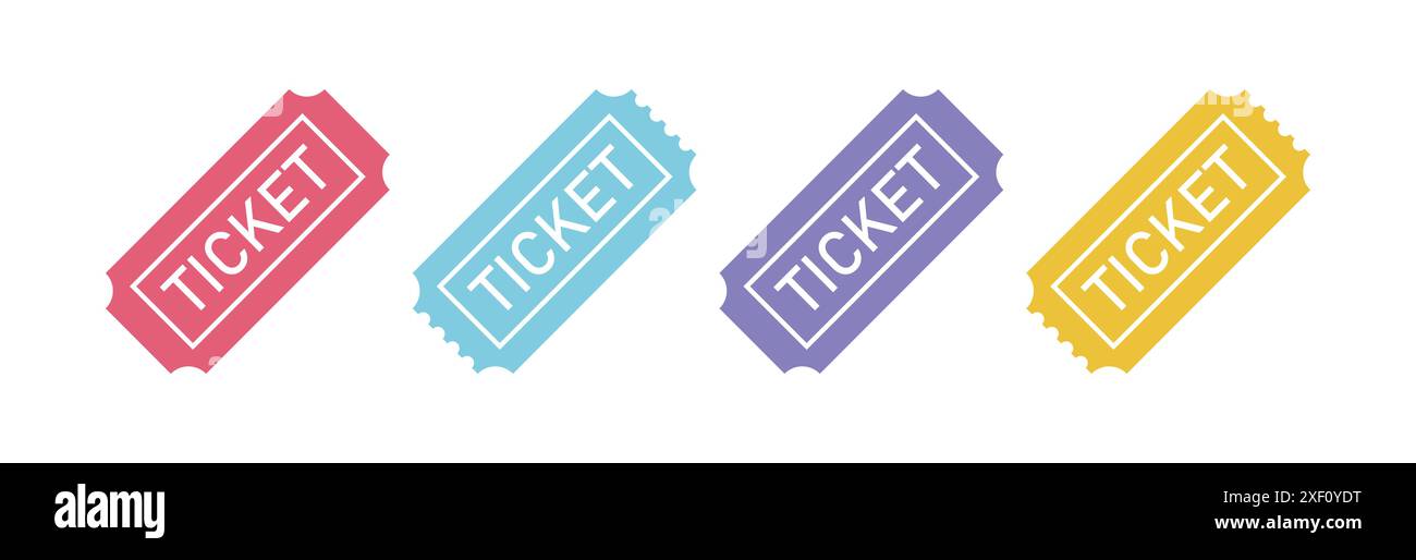 Ensemble d'icône de ticket coloré. Modèles de tickets vierges. Symbole de passe de cinéma, théâtre, concert ou événement isolé. Illustration de Vecteur