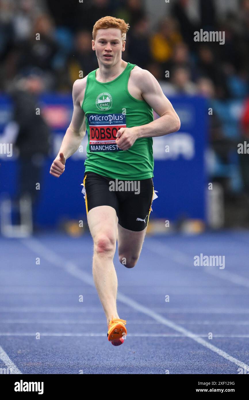 Charlie Dobson mène la finale du 400m masculin lors du Microplus UK Athletics Championships Day 2 au Manchester Regional Arena, Manchester, Royaume-Uni, le 30 juin 2024 (photo par Craig Thomas/News images) Banque D'Images