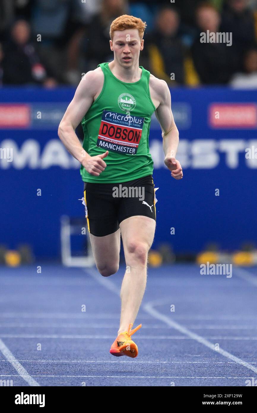 Charlie Dobson mène la finale du 400m masculin lors du Microplus UK Athletics Championships Day 2 au Manchester Regional Arena, Manchester, Royaume-Uni, le 30 juin 2024 (photo par Craig Thomas/News images) Banque D'Images