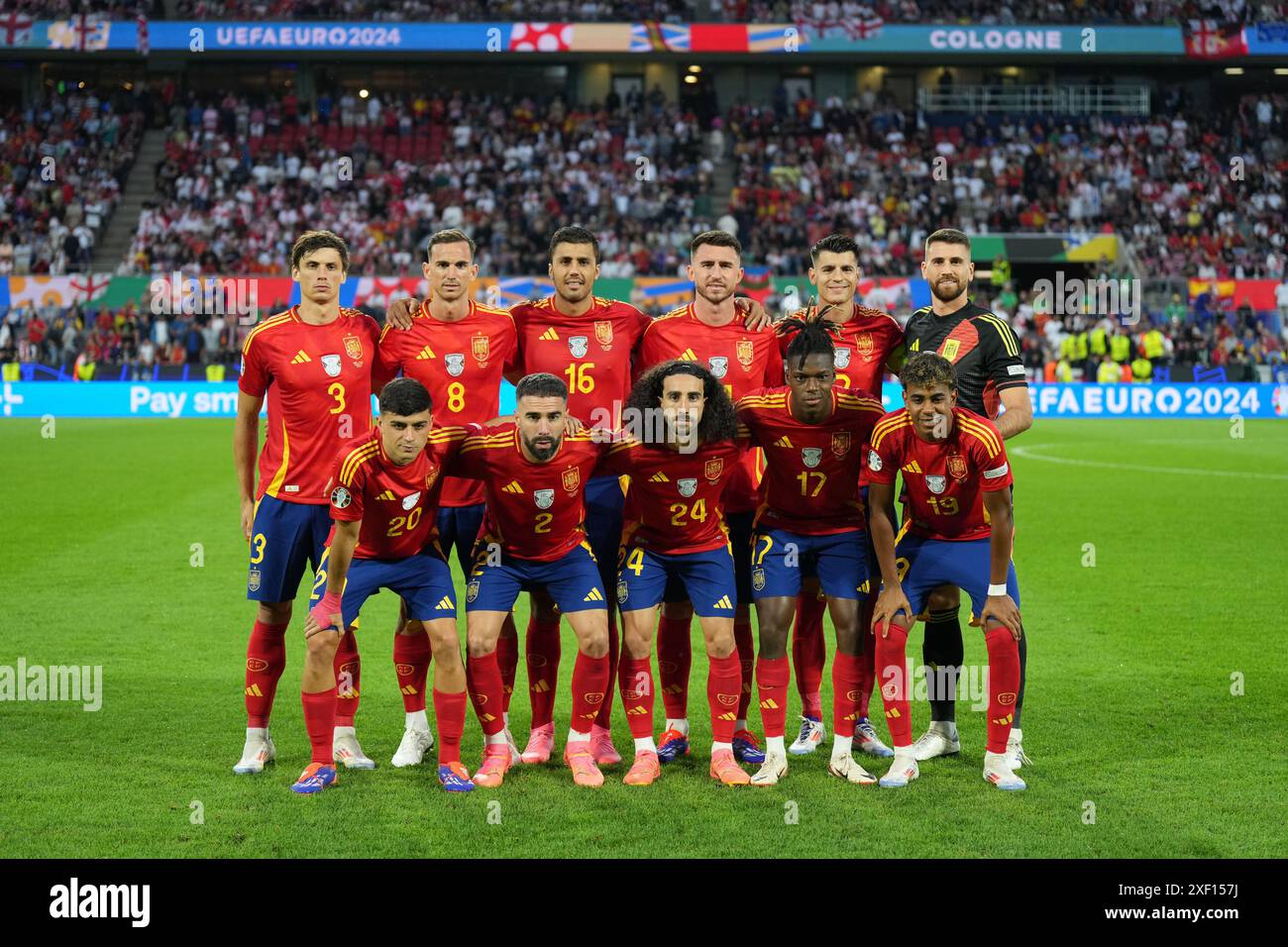 Cologne, Allemagne. 30 juin 2024. Équipe Espagne lors du match de l'UEFA EURO 2024 Round of 16 entre l'Espagne et la Géorgie au stade de Cologne. Crédit : Meng Gao/Alamy Live News Banque D'Images