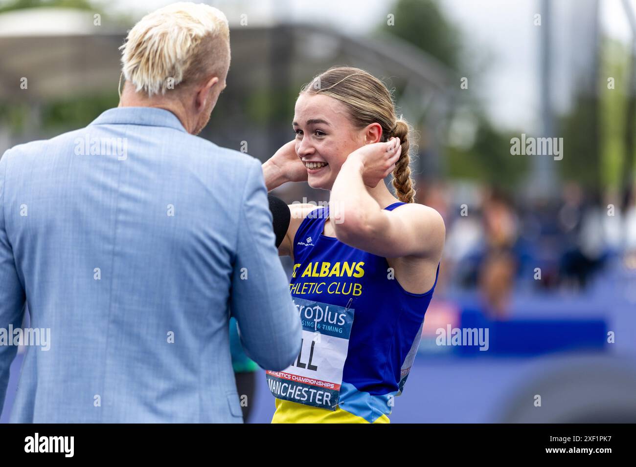 Manchester, Royaume-Uni, 30 juin 2024, 800m Women final - entretien AVEC GILL Phoebe à la Manchester Regional Arena, crédit : Aaron Badkin/Alamy Live News Banque D'Images