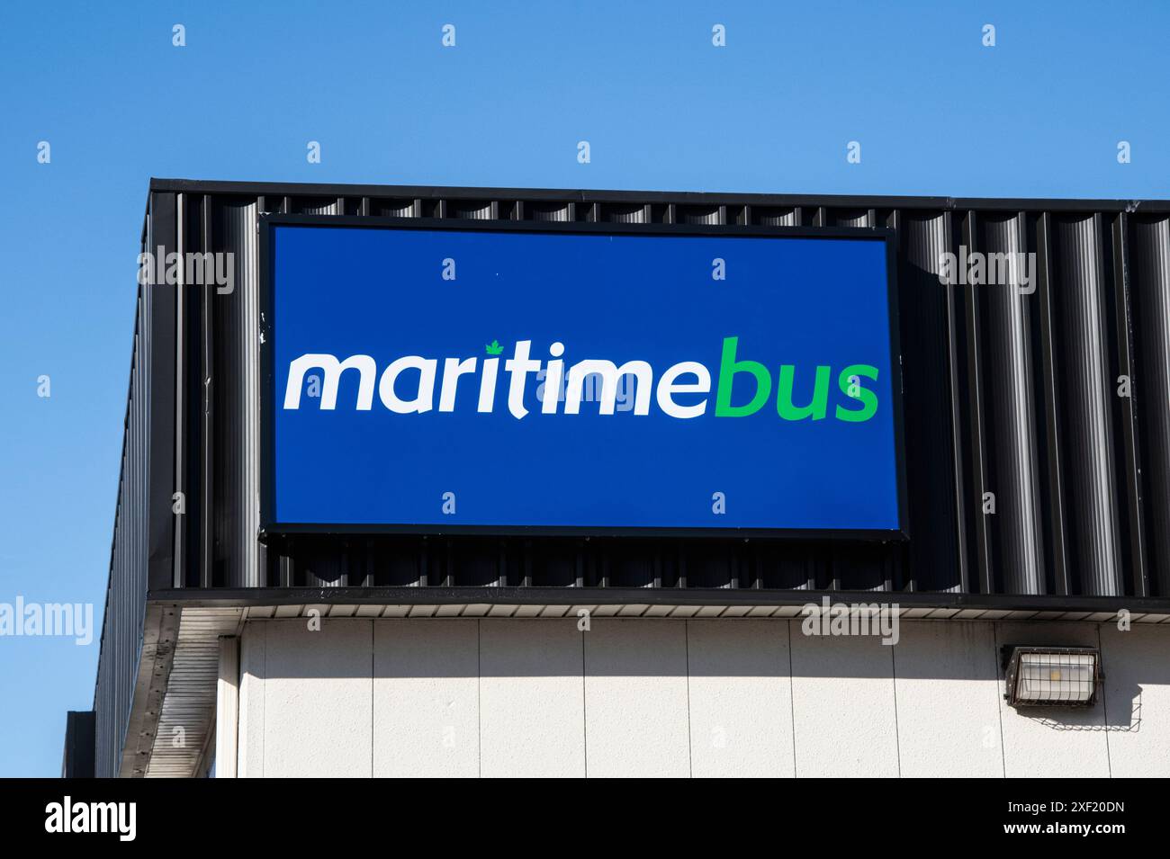 Panneau maritime bus sur Station Street au centre-ville de Saint John, Nouveau-Brunswick, Canada Banque D'Images