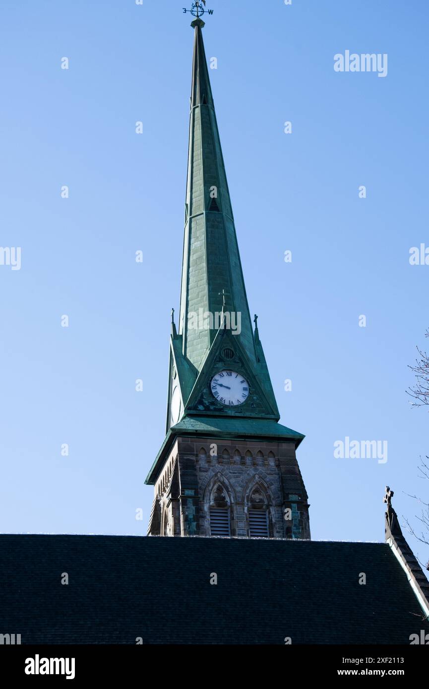 Tour sur l'église anglicane Trinity sur la rue Charlotte dans le centre-ville de Saint John, Nouveau-Brunswick, Canada Banque D'Images