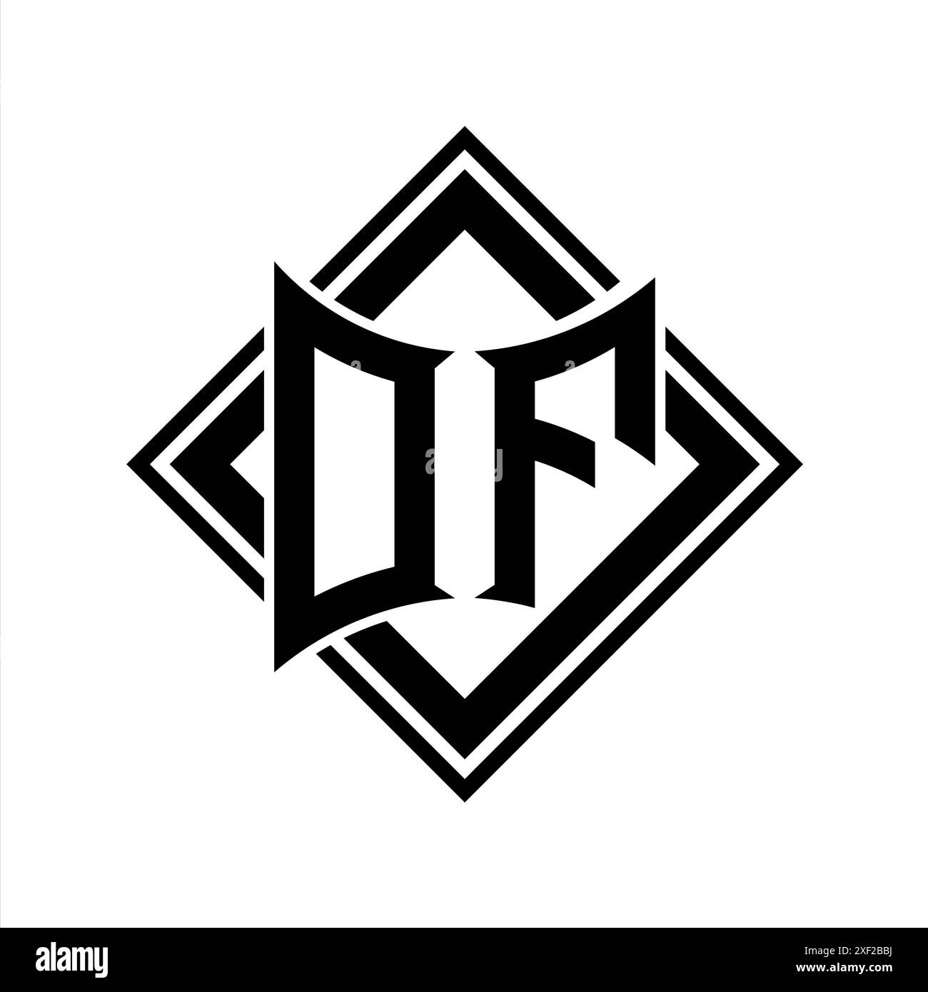 Logo de lettre DF avec forme de bouclier abstraite avec contour noir carré sur fond blanc modèle design Banque D'Images