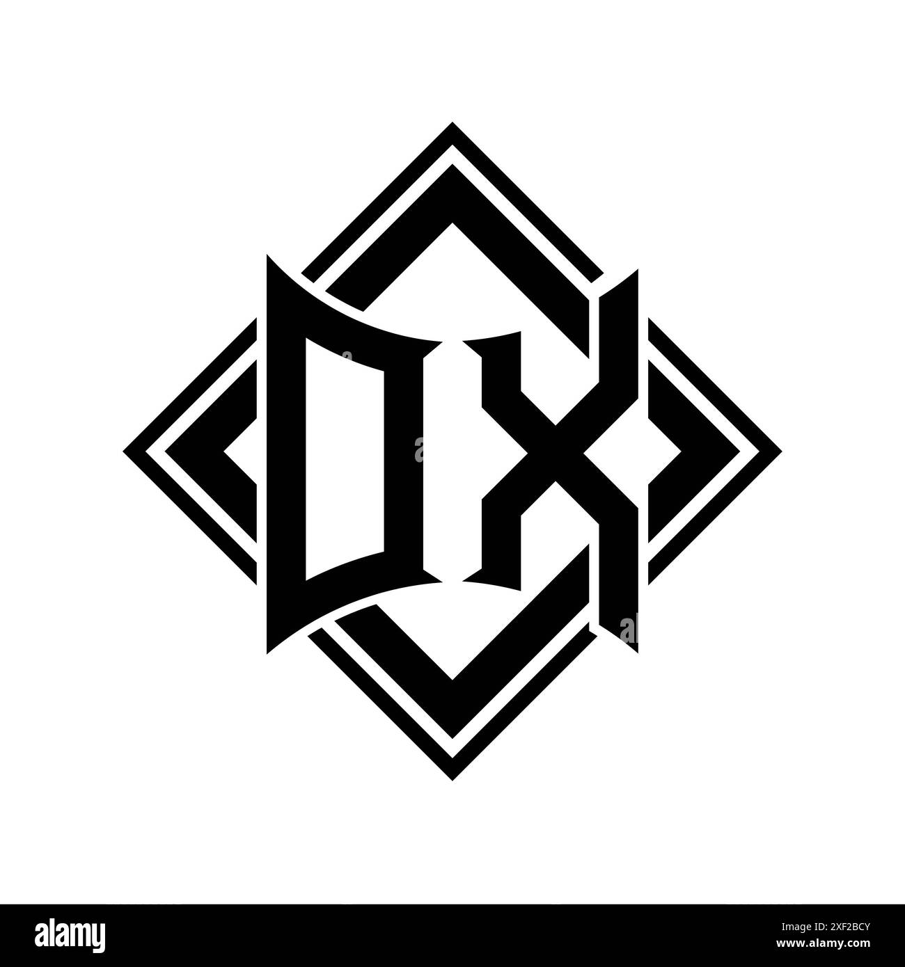 Logo de lettre DX avec forme de bouclier abstraite avec contour noir carré sur fond blanc modèle design Banque D'Images