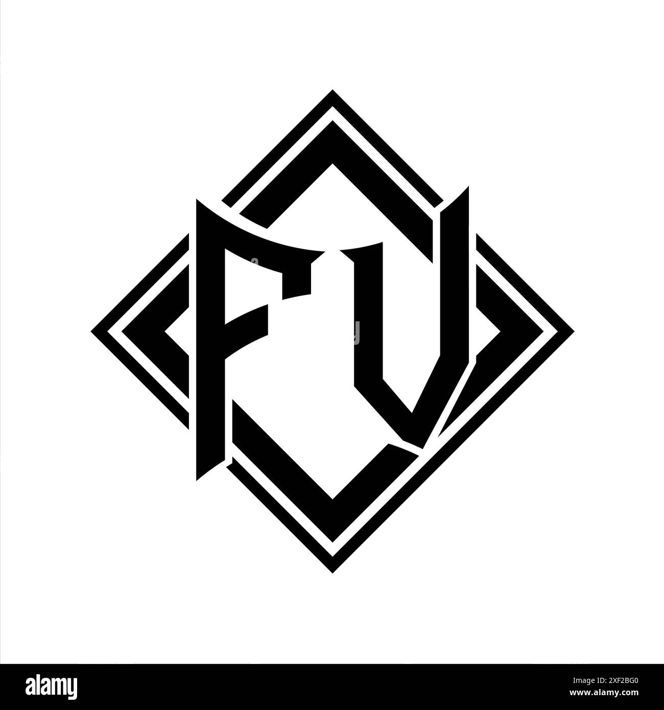 Logo de lettre FV avec forme de bouclier abstraite avec contour noir carré sur fond blanc modèle design Banque D'Images