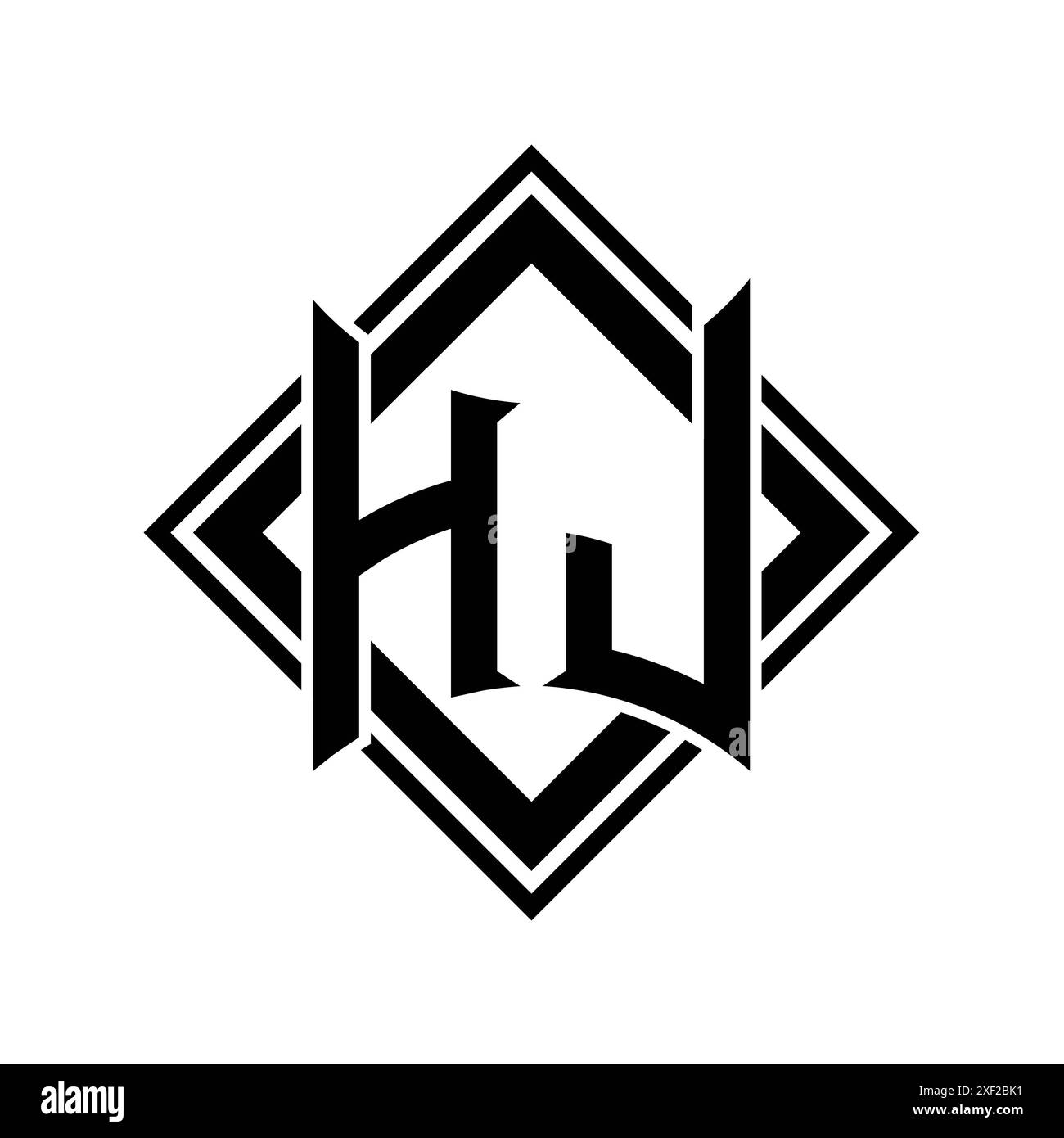 Logo de lettre HJ avec forme de bouclier abstraite avec contour noir carré sur fond blanc modèle design Banque D'Images