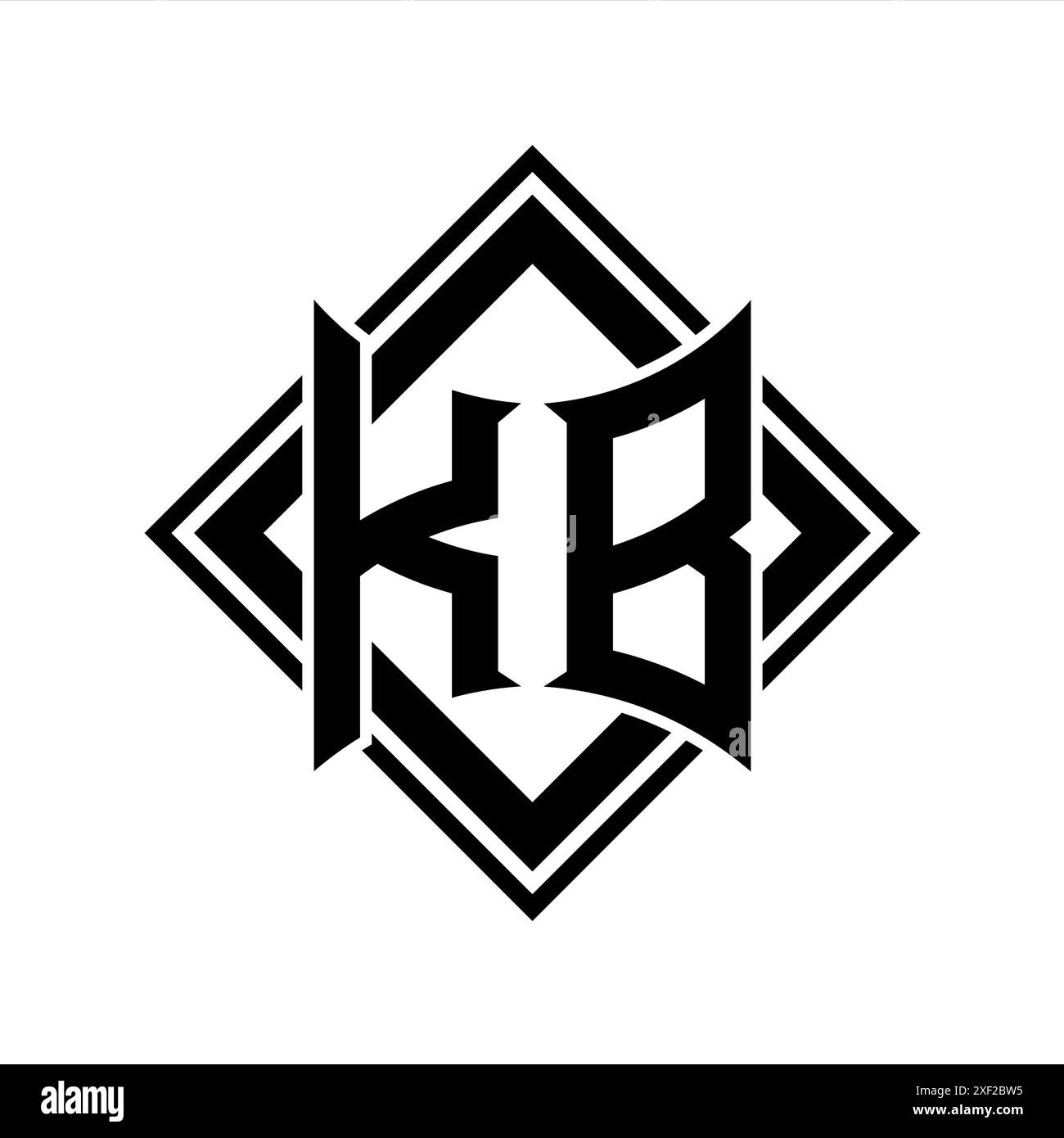 Logo de lettre KB avec forme de bouclier abstraite avec contour noir carré sur fond blanc modèle design Banque D'Images