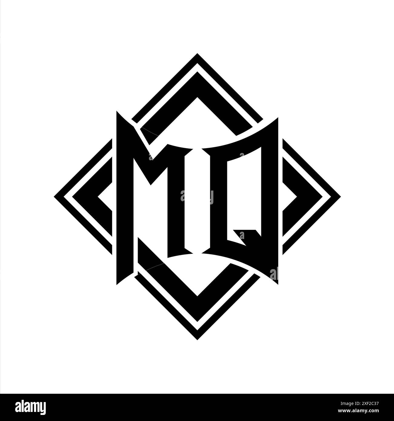 Logo de lettre MQ avec forme de bouclier abstraite avec contour noir carré sur fond blanc modèle design Banque D'Images