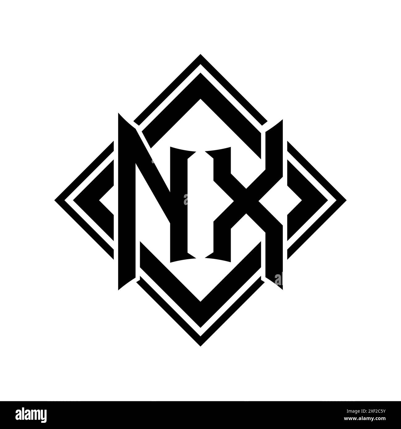 Logo de lettre NX avec forme de bouclier abstraite avec contour noir carré sur fond blanc modèle design Banque D'Images