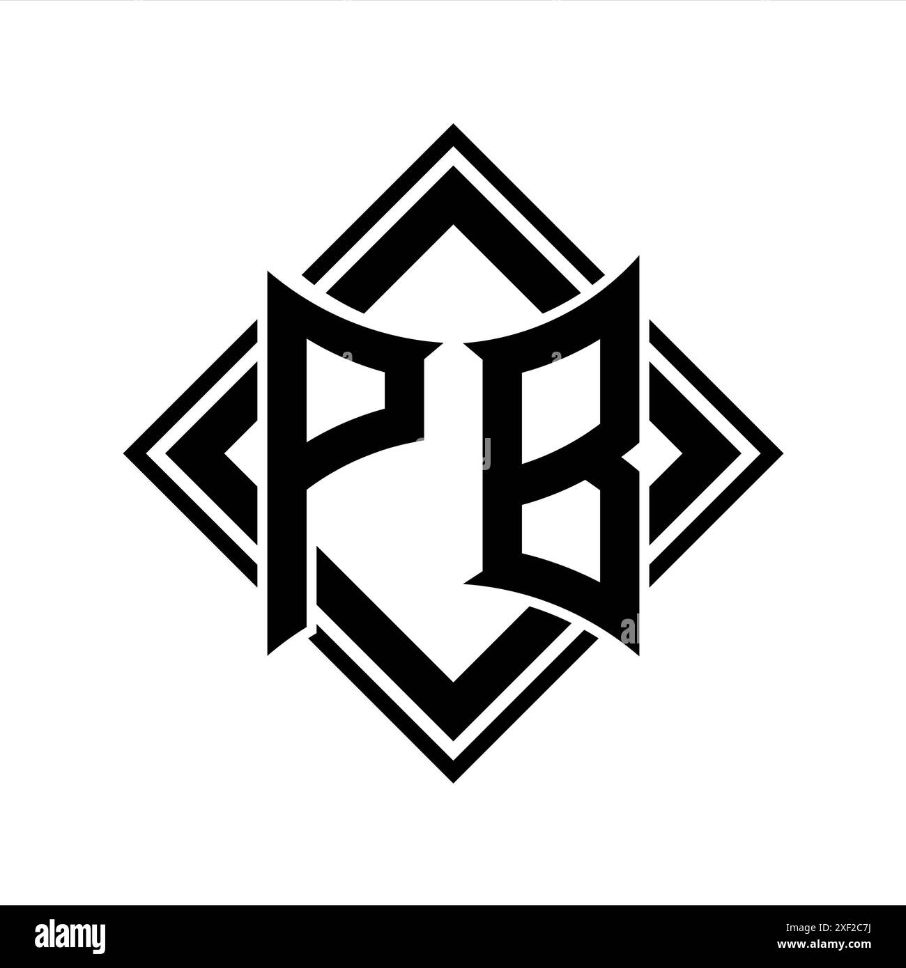 Logo de lettre PB avec forme de bouclier abstraite avec contour noir carré sur fond blanc modèle design Banque D'Images