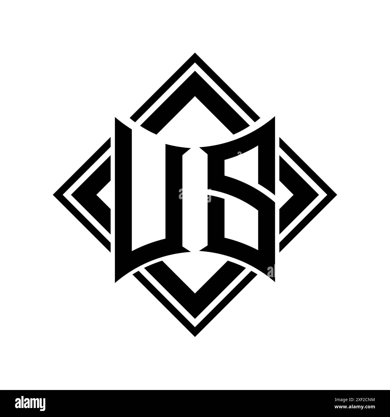 Logo de lettre US avec forme de bouclier abstraite avec contour noir carré sur fond blanc modèle de conception Banque D'Images