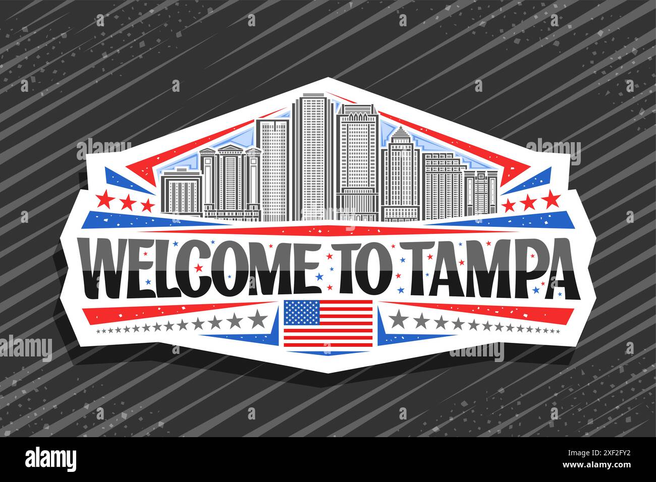 Logo vectoriel pour Tampa, signe de papier découpé décoratif avec illustration de ligne du paysage urbain de la baie de tampa sur fond de ciel de jour, design d'art horizontal ref Illustration de Vecteur Logo vectoriel pour Tampa, signe de papier découpé décoratif avec illustration de ligne du paysage urbain de la baie de tampa sur fond de ciel de jour, design d'art horizontal ref Illustration de Vecteur