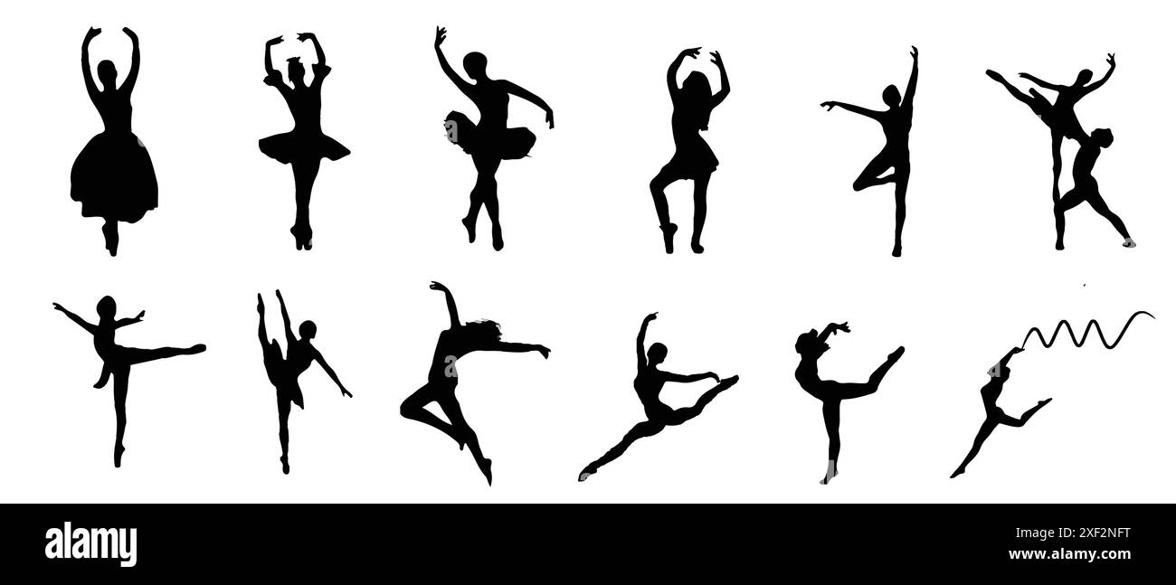 Silhouettes de filles dansantes. Pack de silhouettes de danse. Illustration vectorielle. Illustration de Vecteur