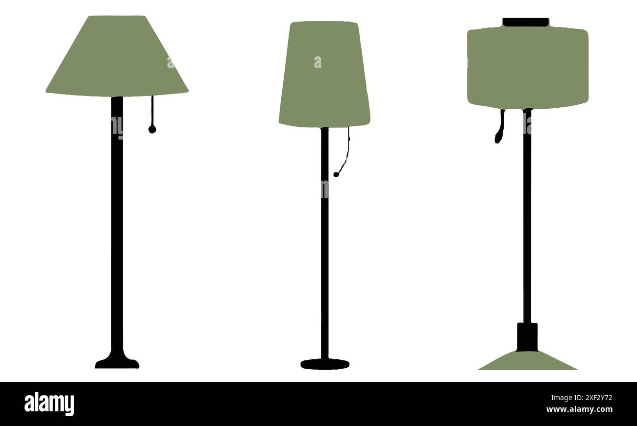 Jeu de lampes de sol et de table. Jeu de lampadaires. Illustration de Vecteur