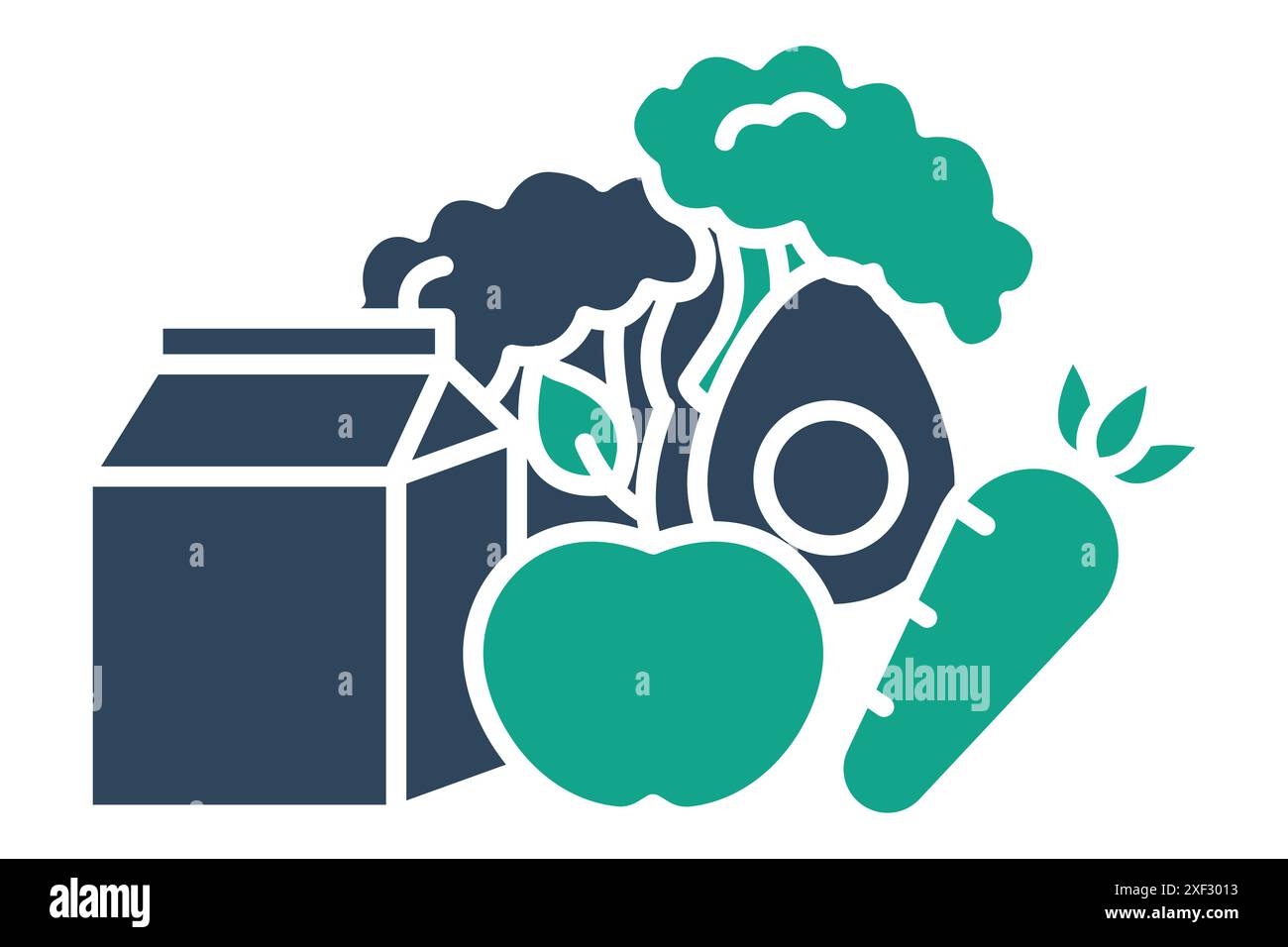 Icône de la nourriture saine. brocoli, lait, œufs, pomme, carotte. icône liée à la nutrition. style d'icône unie. illustration vectorielle des éléments de nutrition Illustration de Vecteur