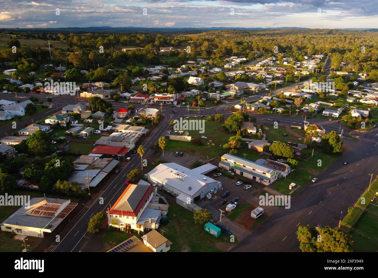 Vue aérienne de la ville de Yarraman dans le Queensland, Australie. Banque D'Images