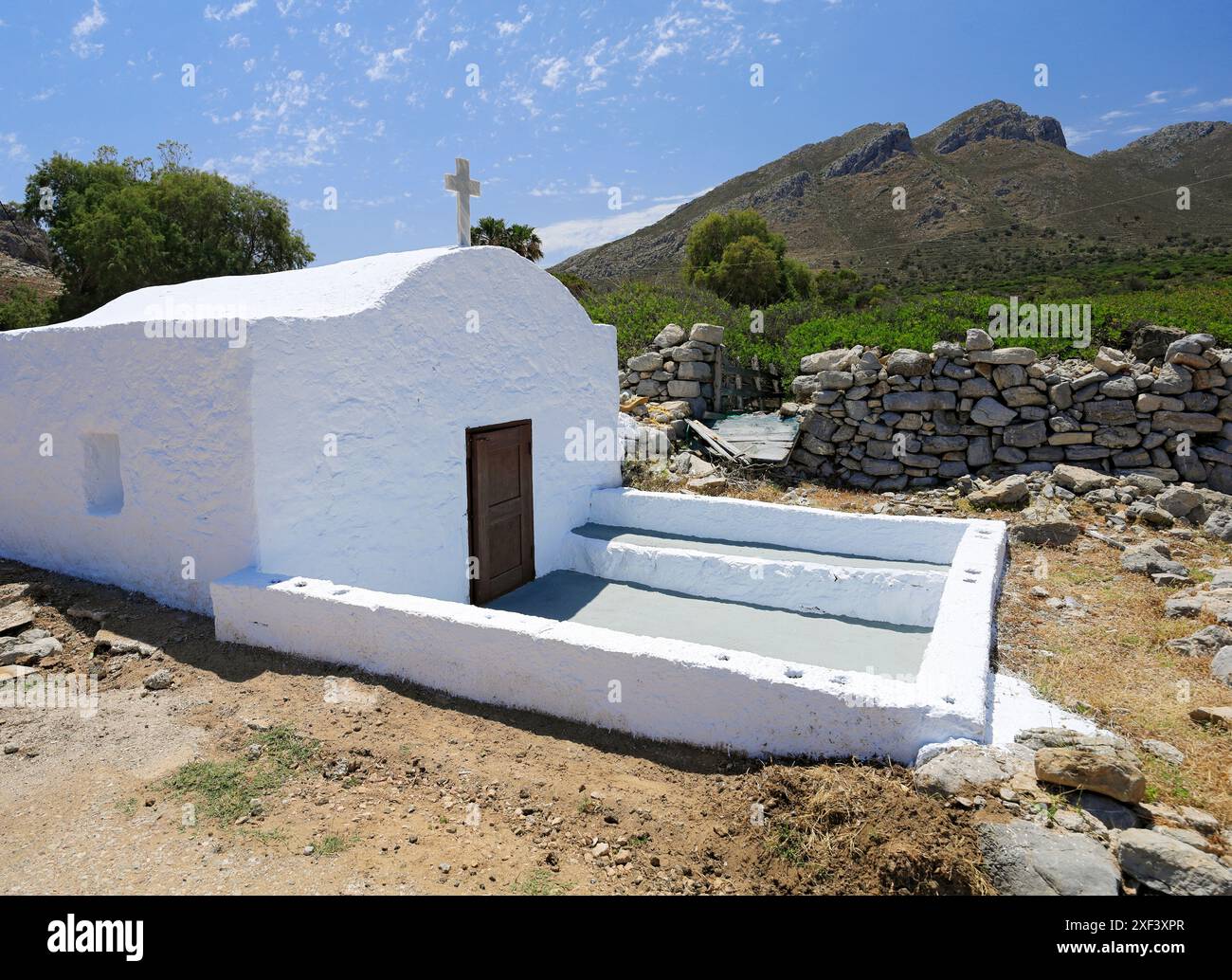 Eglise d'Agios Basilios, Aghios Antonios, Tilos, Iles Dodécanèse, Egée du Sud, Grèce. Banque D'Images