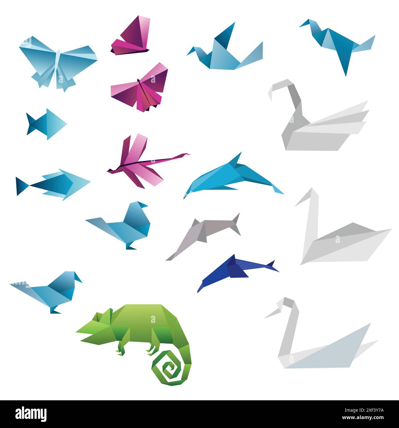 Fond abstrait origami. Le papier est transformé en animaux. Illustration de Vecteur