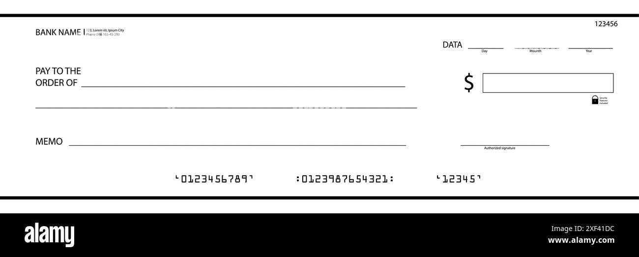 Chèque argent, chéquier blanc, paiement d'entreprise ou coupon de banque noir blanc conception de chèque argent, paiement blanc, chèque de paie, illustration vectorielle Illustration de Vecteur