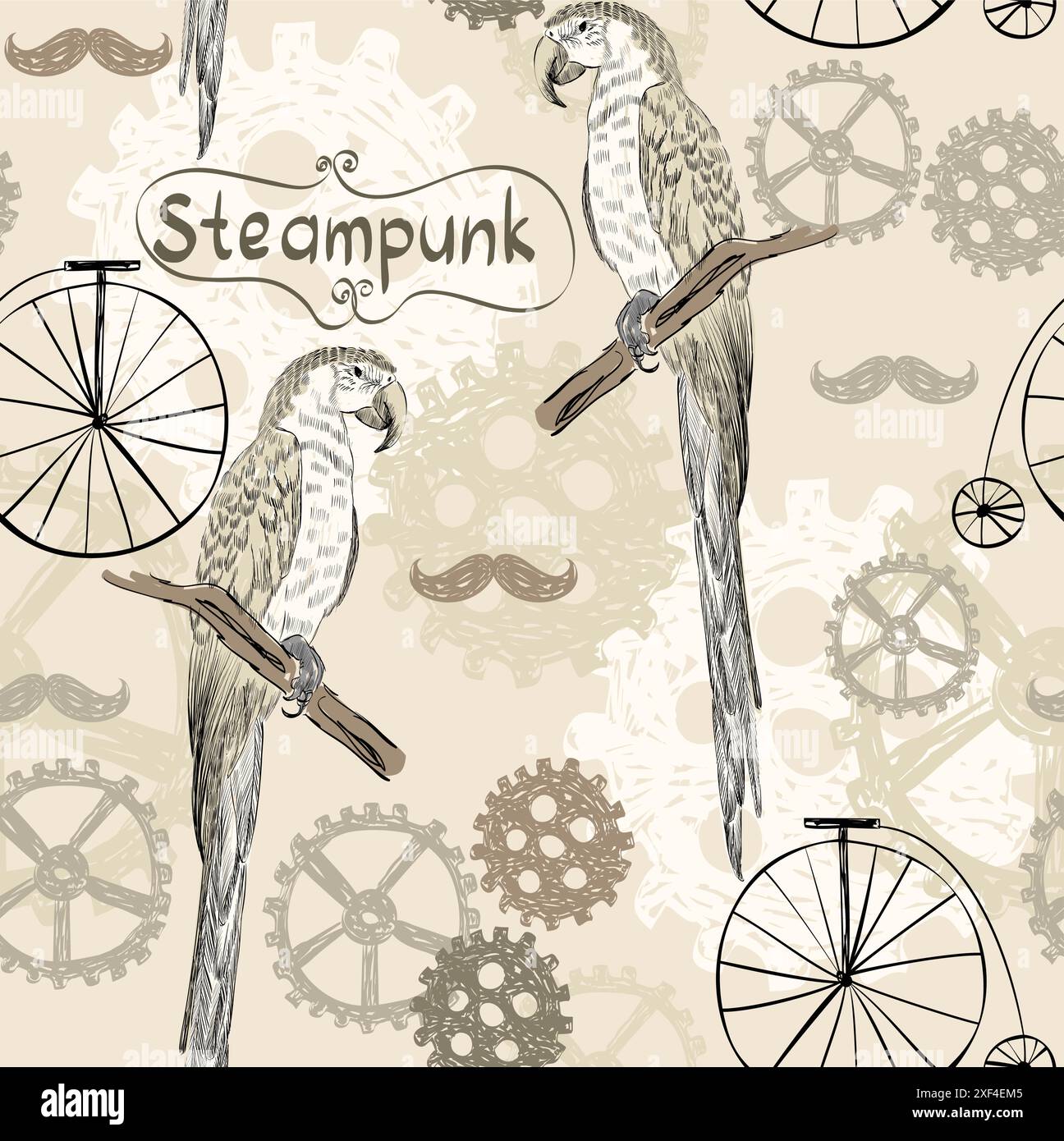 illustration dessinée d'un perroquet dans le style steampunk Illustration de Vecteur