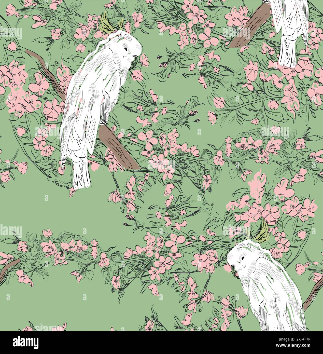 Vector croquis d'un perroquet avec des fleurs. Illustration à la main Illustration de Vecteur