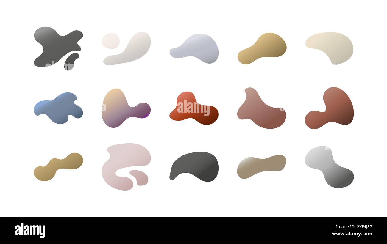 Ensemble d'éléments liquides de blob de gradient. Elements de gradient de taches de fluide. Formes liquides, éléments abstraits ronds. Taches de formes dans les couleurs néon. De l'eau simple Illustration de Vecteur