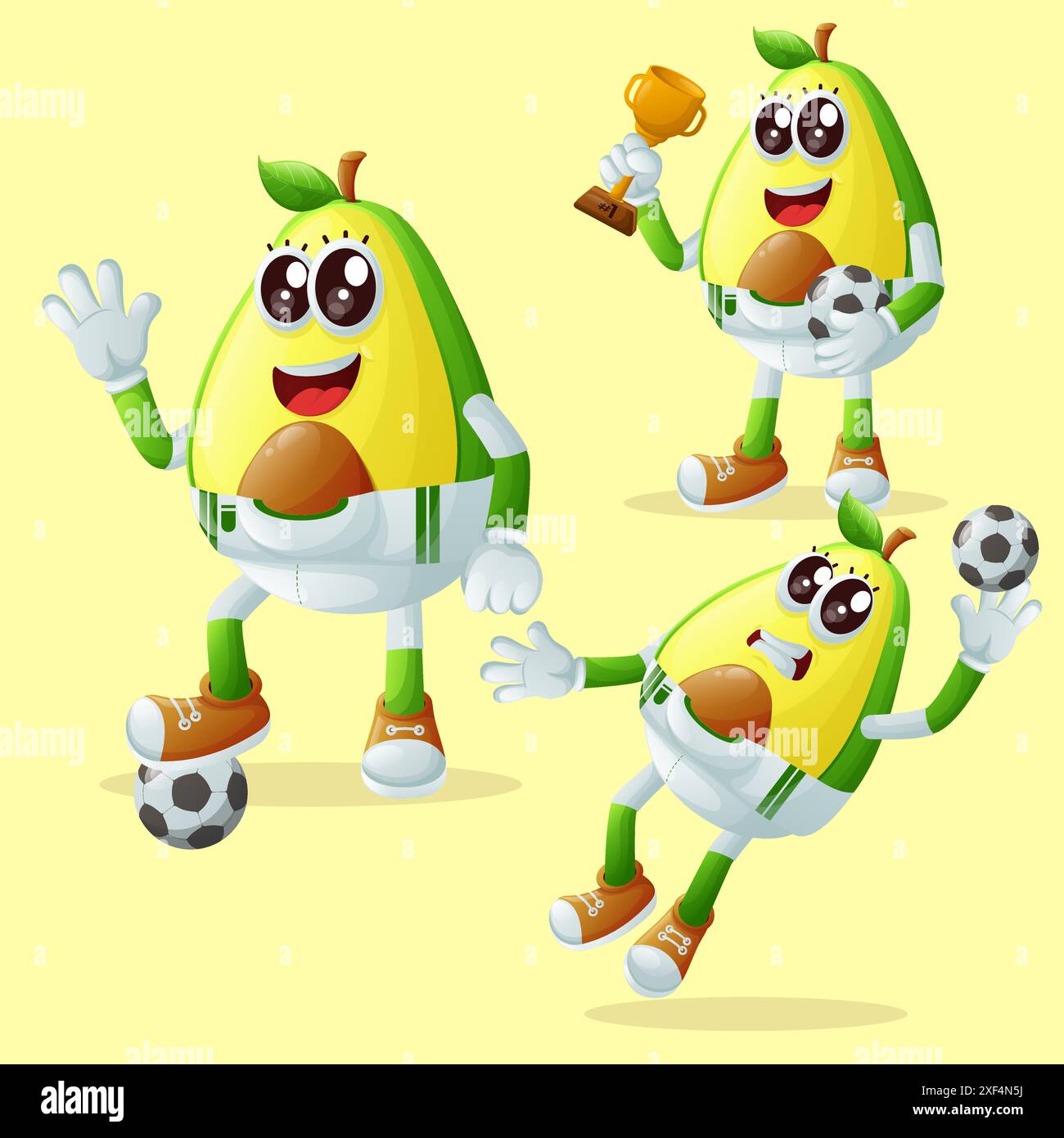 Ensemble de personnages d'avocat mignons jouant au football. Parfait pour les enfants, la marchandise et l'autocollant, la promotion de bannière ou le blog Illustration de Vecteur