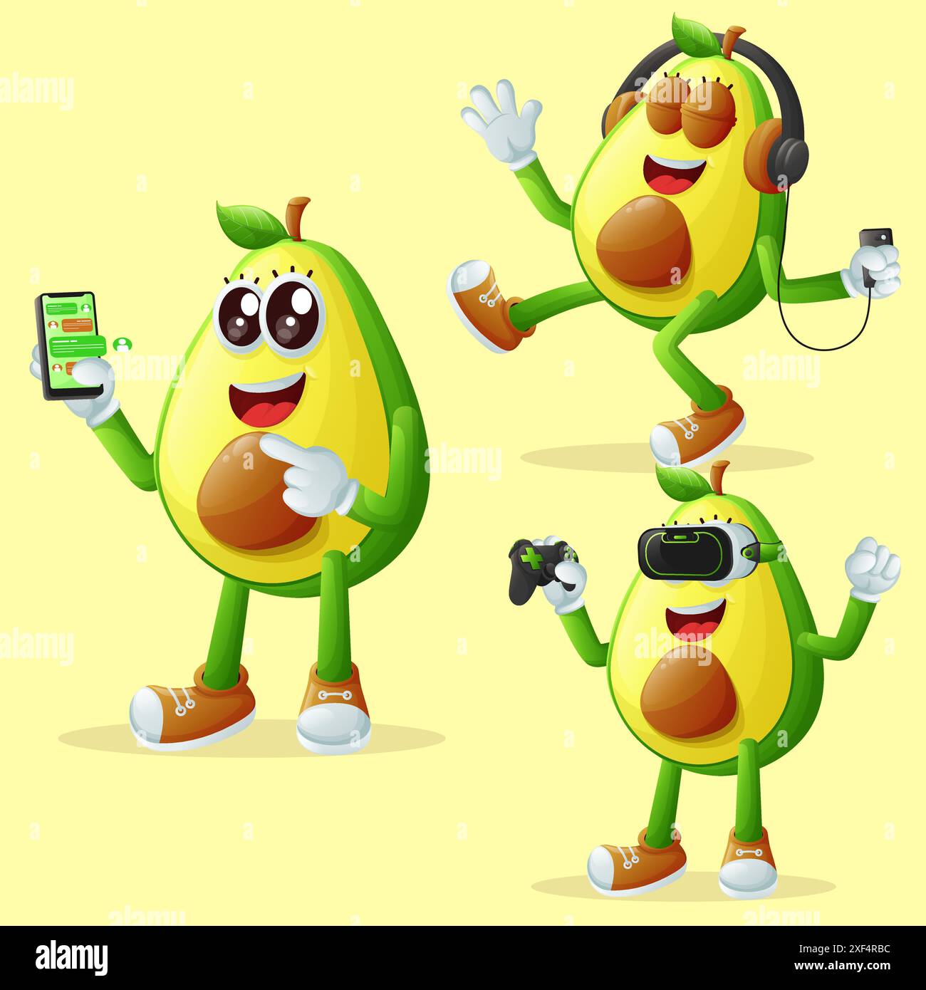 Ensemble de personnages mignons d'avocat et de technologie. Parfait pour les enfants, la marchandise et l'autocollant, la promotion de bannière ou le blog Illustration de Vecteur