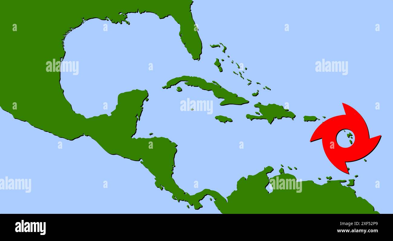 Illustration vectorielle de l'ouragan approchant dans la région des Caraïbes, Beryl-24 Banque D'Images