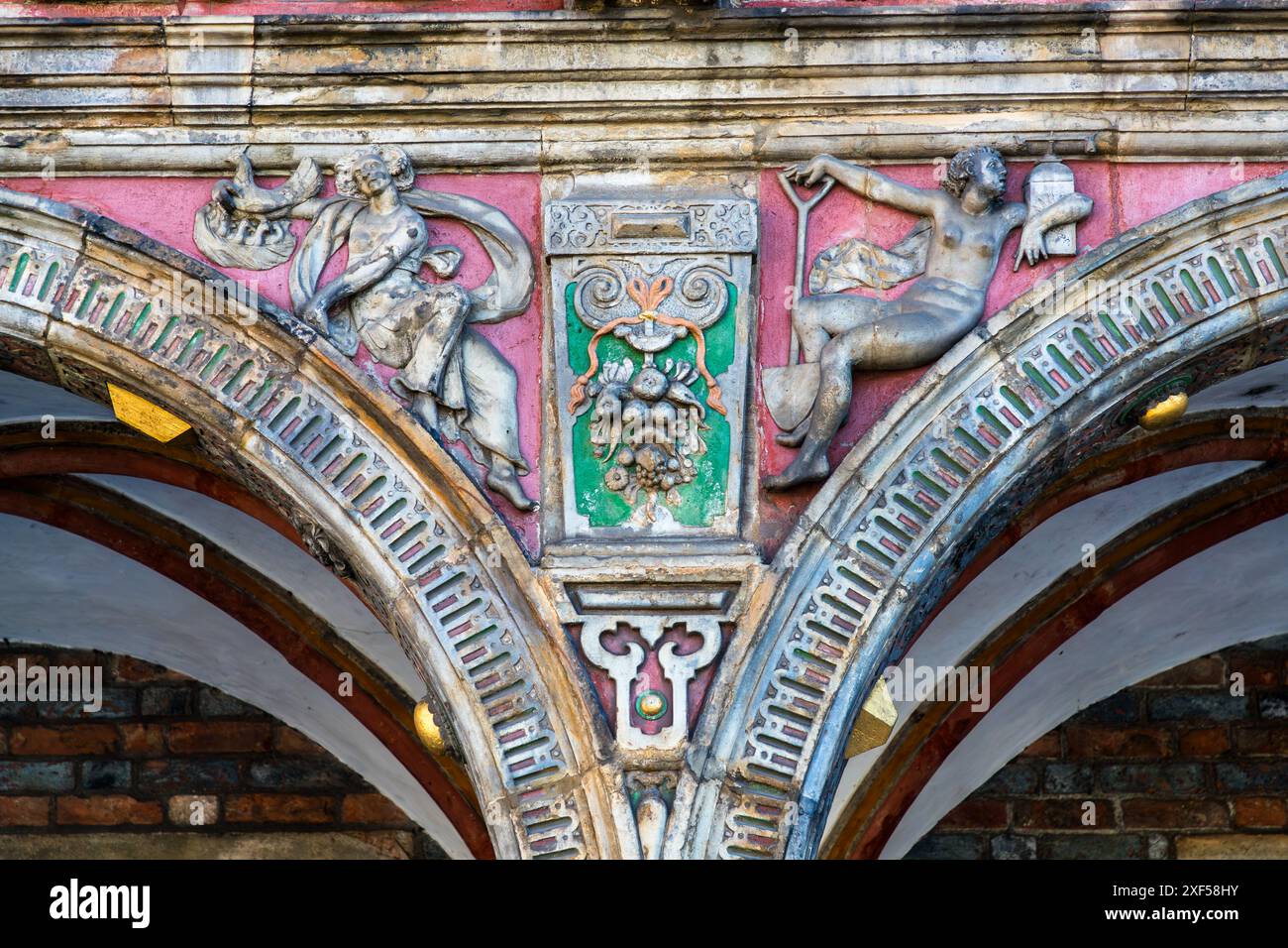 Détail de la peinture de façade de la mairie de Brême. Brême, Allemagne Banque D'Images