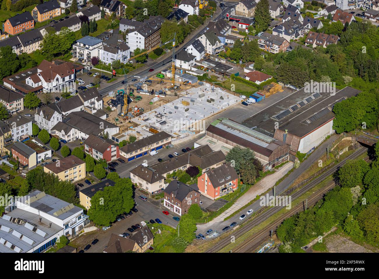 Vue aérienne, chantier avec nouveau bâtiment dans les locaux de l'usine Näscher, Wengern, Wetter, région de la Ruhr, Rhénanie du Nord-Westphalie, Allemagne, aérien Banque D'Images