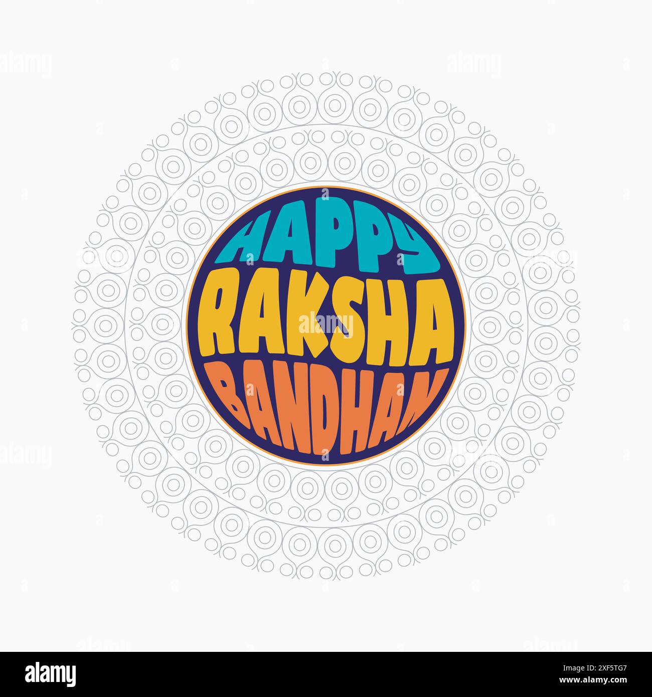 Joyeux Raksha Bandhan typographie colorée dans un cercle avec un mandala pour le festival traditionnel indien. Bannière Raksha Bandhan, affiche, modèle, salutation Illustration de Vecteur