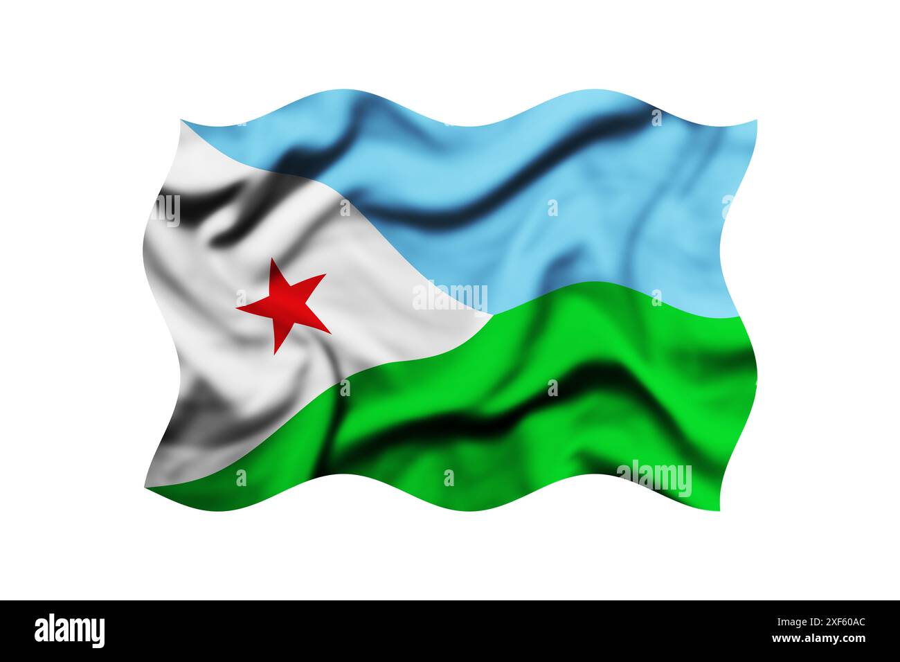 Agitant le drapeau de Djibouti sur un fond blanc. rendu 3d. Masque inclus Banque D'Images