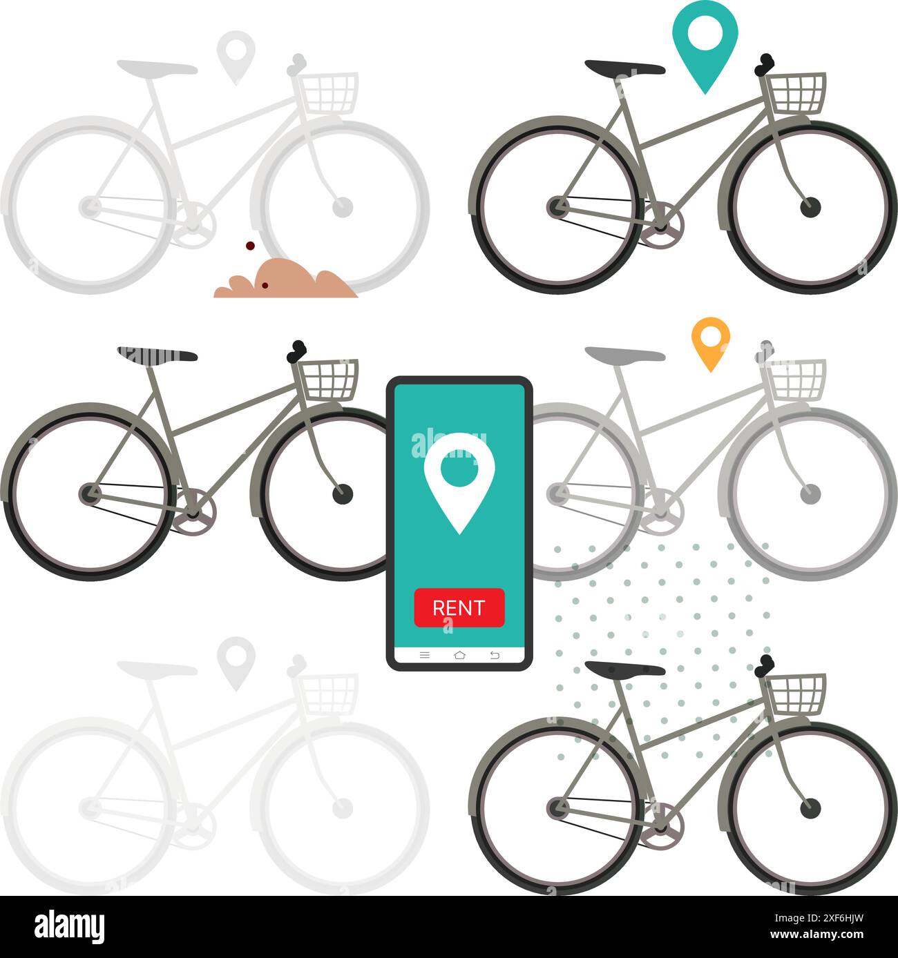 Services de location de vélos - solution technologique - défis - illustration stock en fichier EPS 10 Illustration de Vecteur