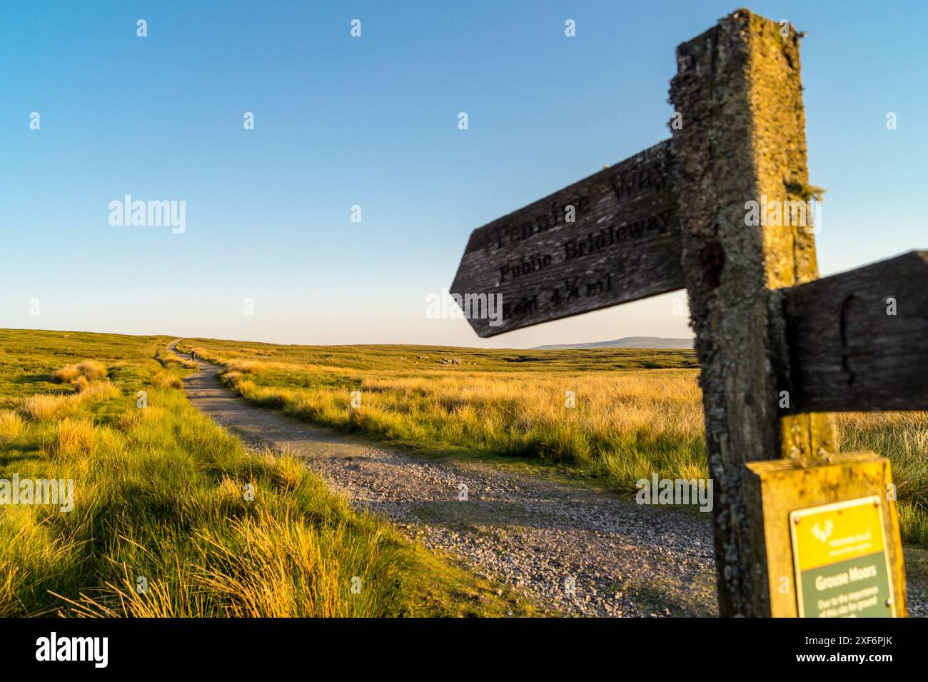 Panneau Fingerpost sur Pennine Way près de Tan Hill Inn, North Yorkshire, Angleterre Banque D'Images