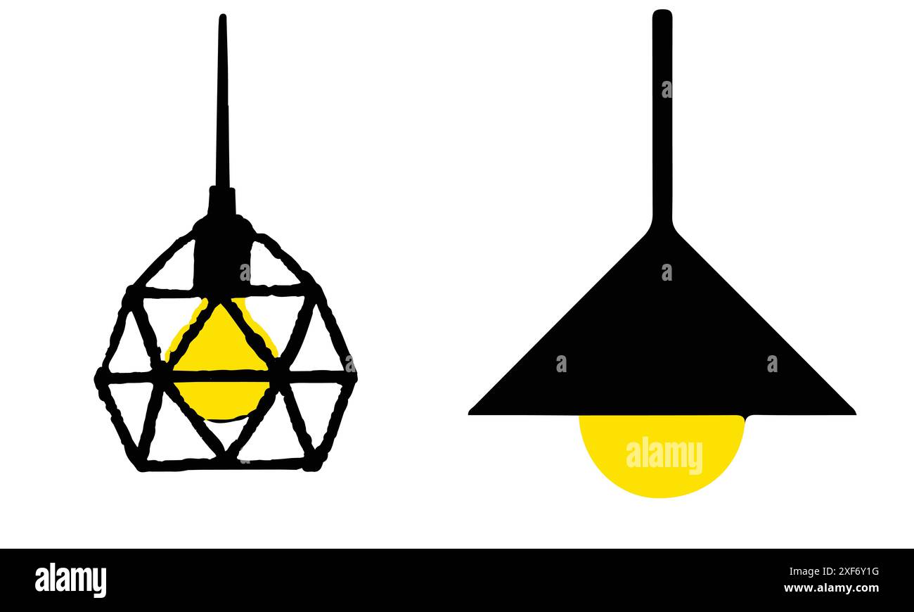 Jeu de lampes suspendues. Lampe avec illustration vectorielle d'ampoule Illustration de Vecteur