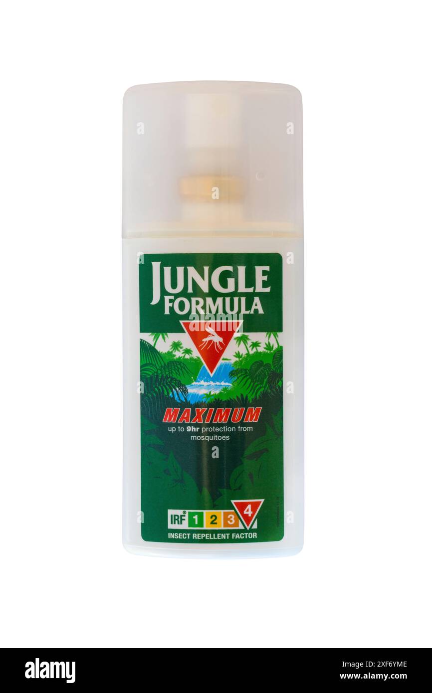 Jungle Formula maximum Insect Repellent Spray isolé sur fond blanc - jusqu'à 9 heures de protection contre les moustiques Banque D'Images