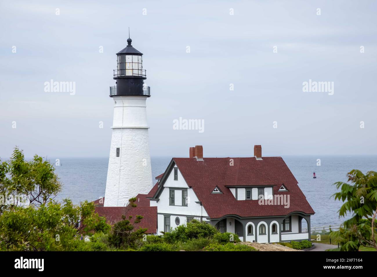 Phare de Portland Head à Cape Elizabeth, dans le Maine avec espace de copie. Banque D'Images