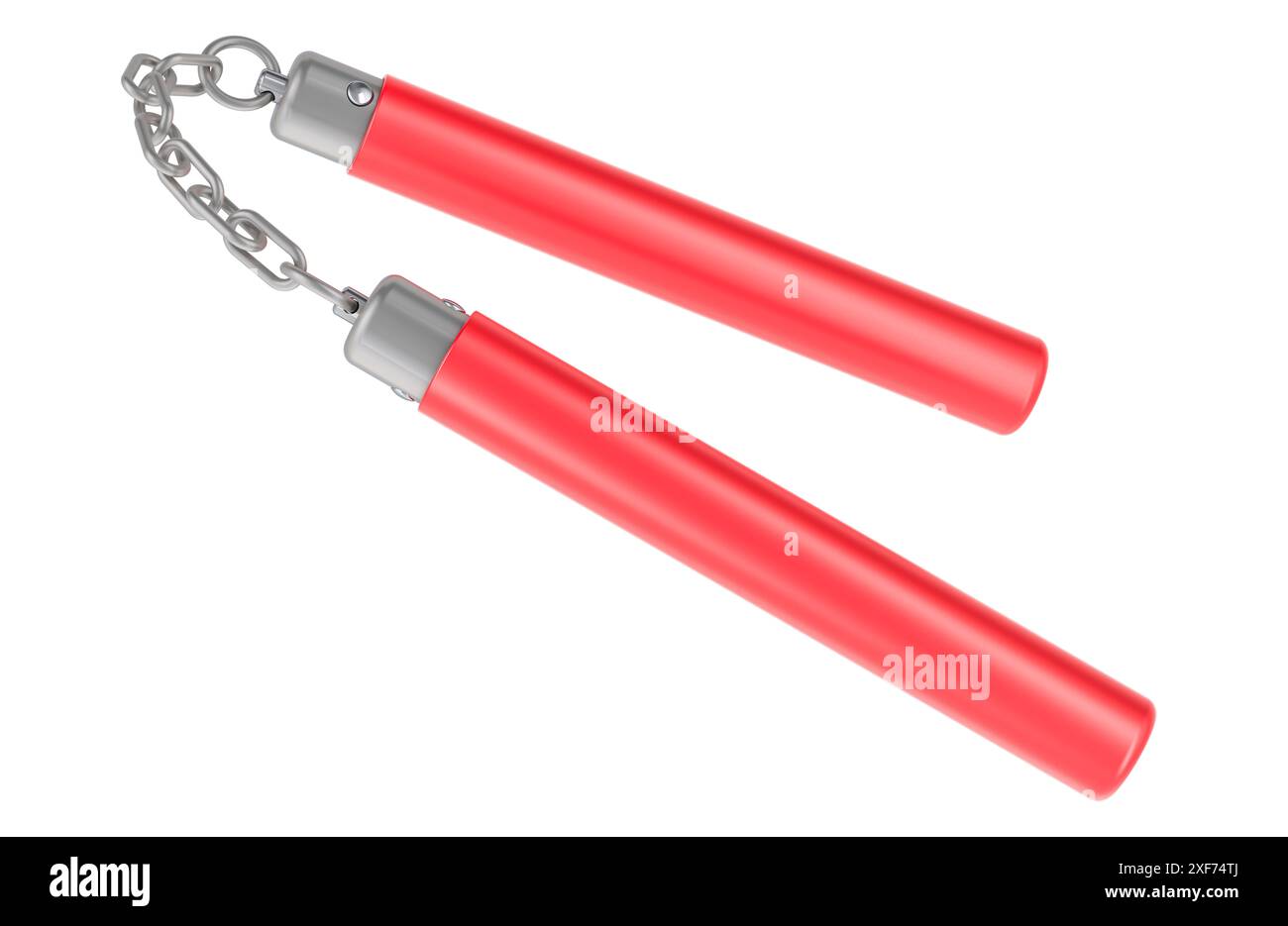 Nunchaku, couleur rouge. Rendu 3D isolé sur fond blanc Banque D'Images